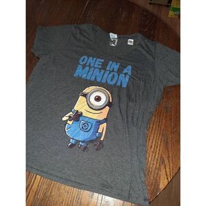 New 2XL One in a Minion V-Neck Short Sleeve Tee T-Shirt Top Port & Company Grey